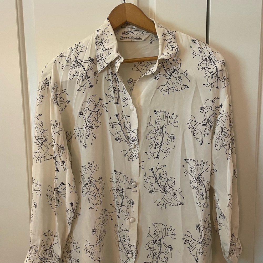 Vintage Picasso Print Silk Blouse